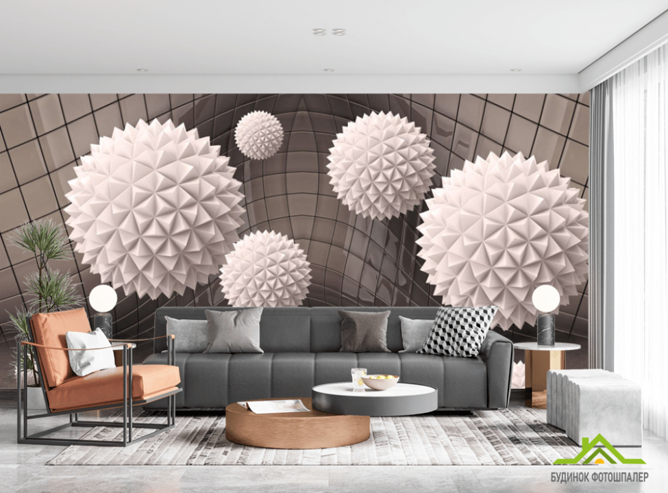 выбрать Фотообои Шары 3д на коричневом фоне Каталог фотообоев на стену