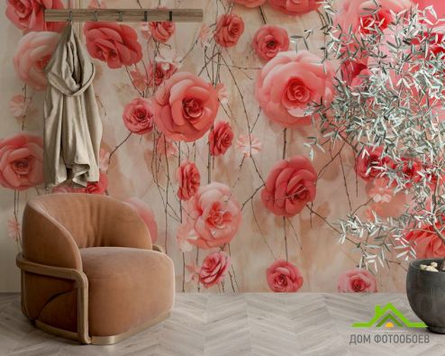 выбрать Фотообои 3d стена из роз Фотообои 3D фотообои: горизонталная, горизонтальная ориентация на стену
