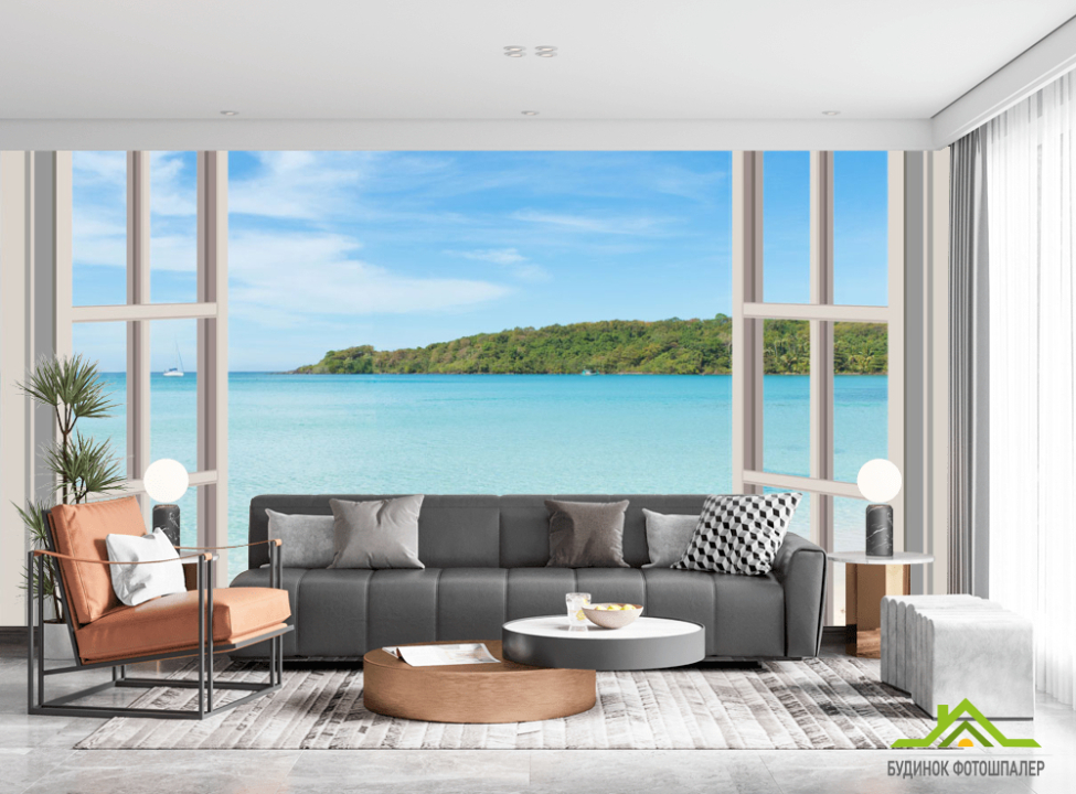 выбрать Фотошпалери Вид з вікна на море Каталог фотошпалер на стіну