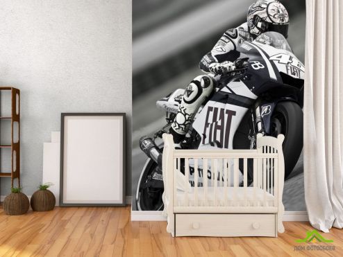 выбрать Фотообои черно-белый мотоциклист Фотообои Фотообои Транспорт: вертикальная ориентация на стену