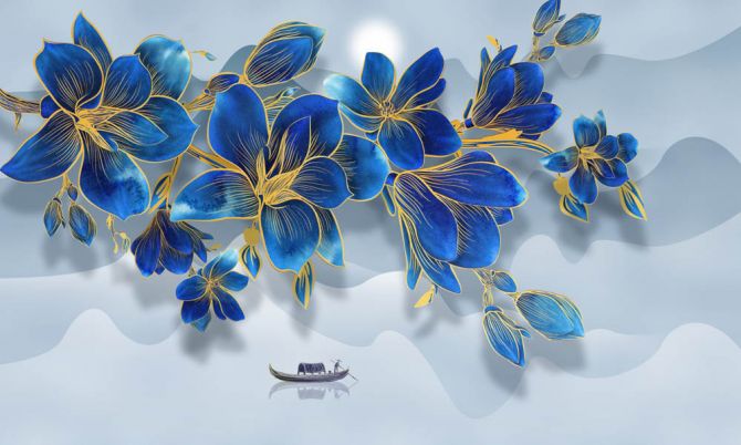 Фотообои Синие цветы 3д