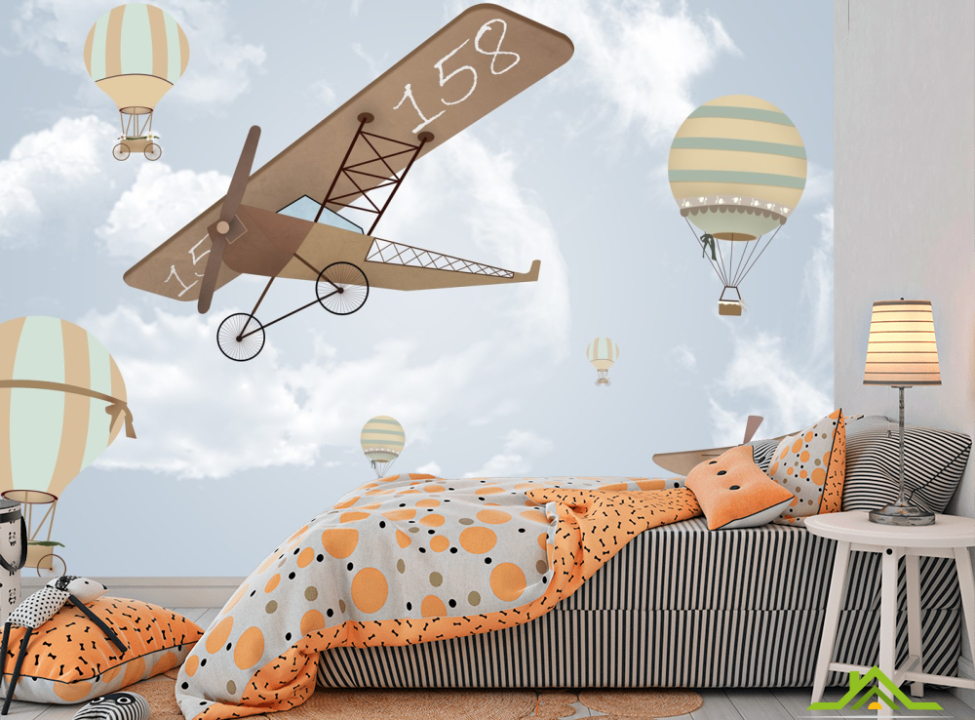 выбрать Фотообои воздушные шары и самолеты Фотообои Little kids на стену