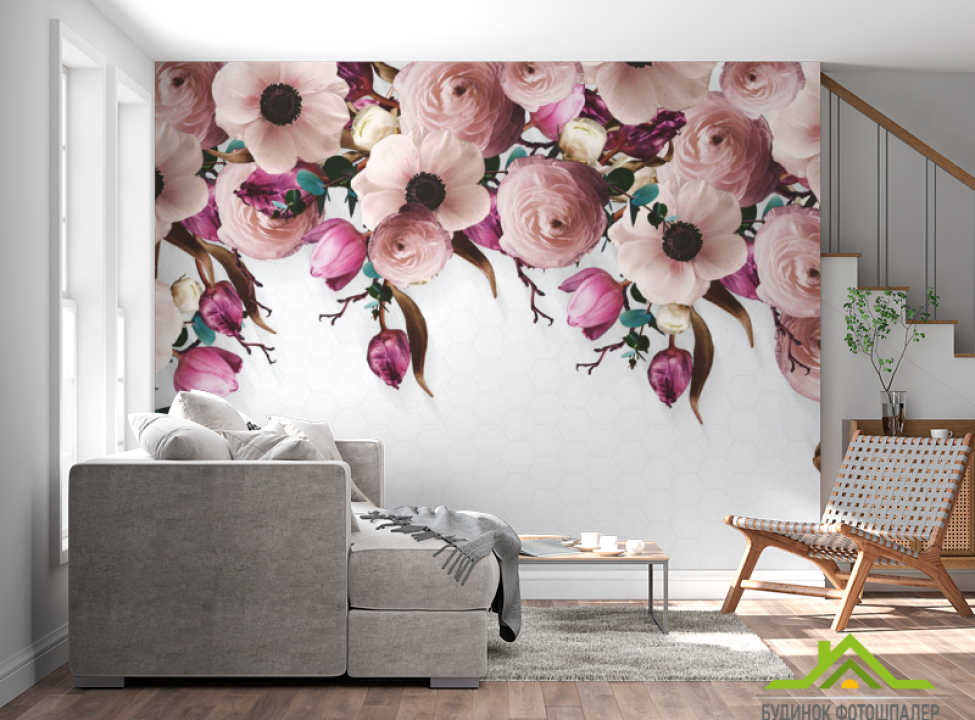 выбрать Фотошпалери Рожевий мікс з квітів Каталог фотошпалер на стіну