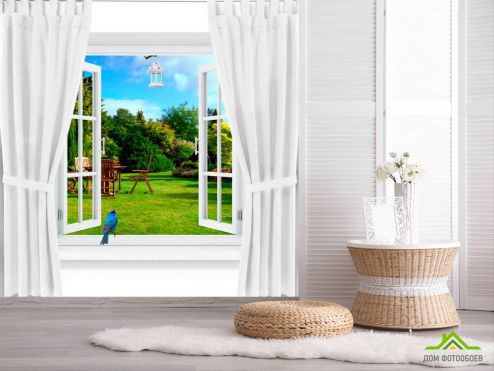 выбрать Фотообои Окно с видом на лужайку Фотообои Вид из окна на стену