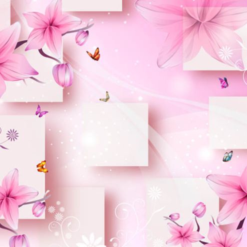 выбрать Фотообои 3д квадраты с цветами Розовые фотообои на стену