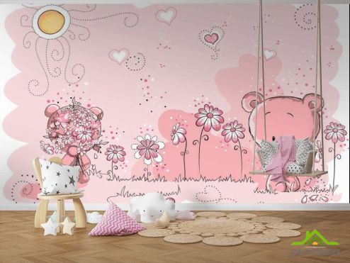 выбрать Фотообои Мишки Фотообои Фотообои в детскую: горизонталная, горизонтальная, розовый ориентация на стену