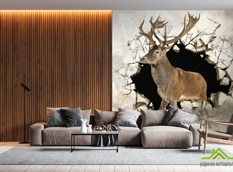 выбрать Фотообои Олень из стены Фотообои 3Д на стену
