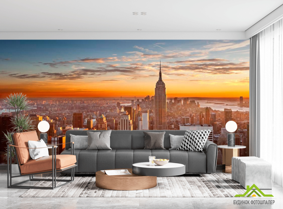 выбрать Фотообои Закат в городе Фотообои Современный город на стену