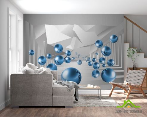 выбрать Фотообои синие шары в воздухе перспектива Фотообои 3Д на стену