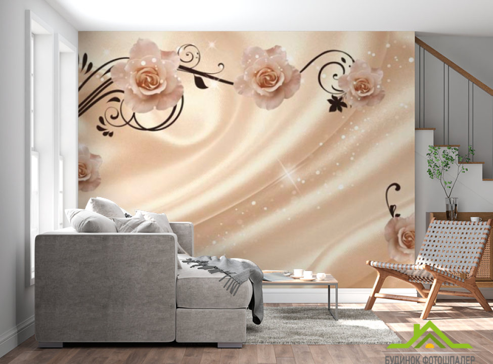выбрать Фотообои Розы на атласе 3d Каталог фотообоев на стену
