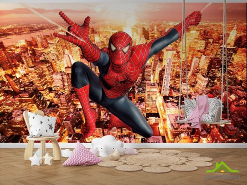 выбрать Фотообои Человек паук над городом Фотообои, цвет: «горизонталная, горизонтальная» на стену
