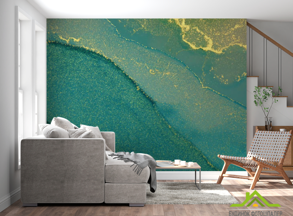 выбрать Фотообои Зелёный fluid art с золотом Каталог фотообоев на стену