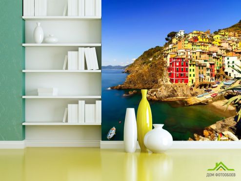 выбрать Фотообои красно-желтые дома над морем Фотообои, цвет: «квадратная» на стену