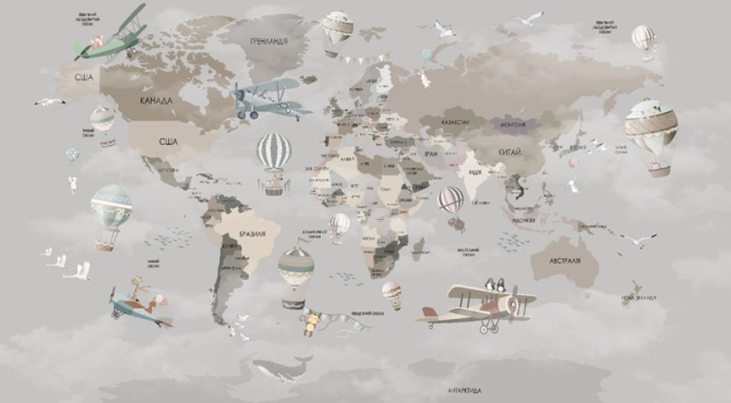 Фотошпалери сіро-бежева карта українською