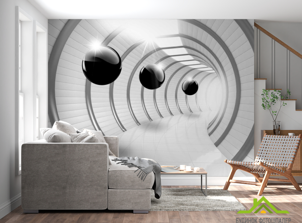 выбрать 3д фотообои Тоннель с шарами Каталог фотообоев на стену