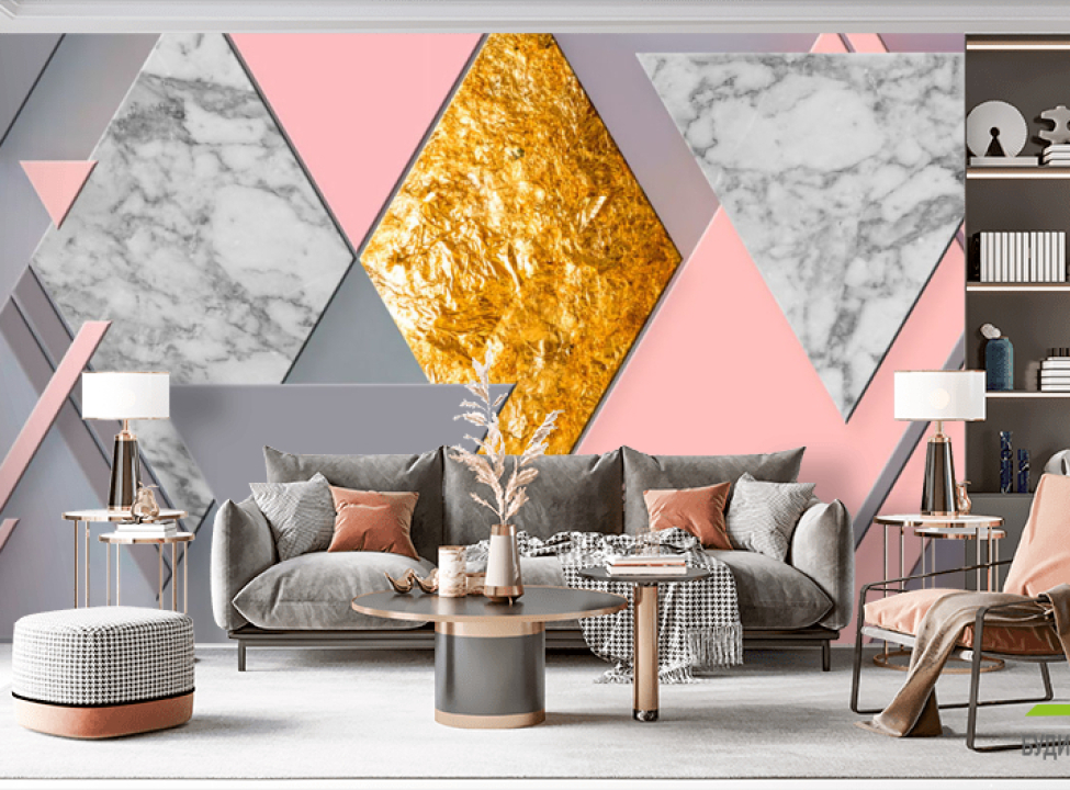 выбрать Фотообои серая геометрия с золотом Каталог фотообоев на стену
