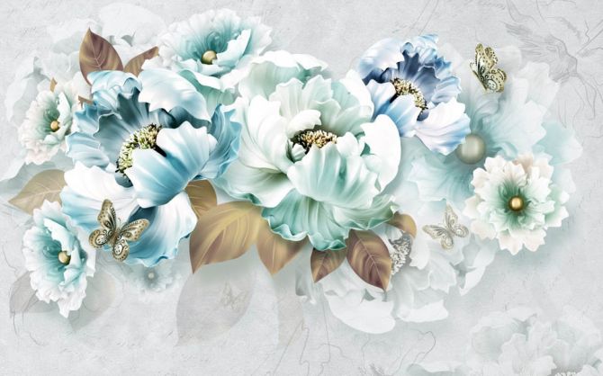Фотообои Голубые 3д цветы