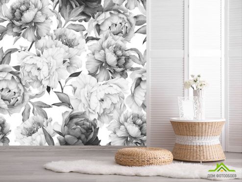 выбрать Фотообои черно-белые пионы Фотообои Цветы на стену