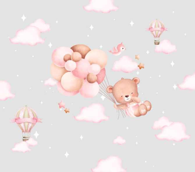 Фотошпалери мішка з кульками для кімнати дівчинки