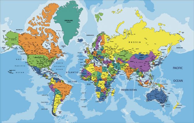 Фотообои Карта мира на английском