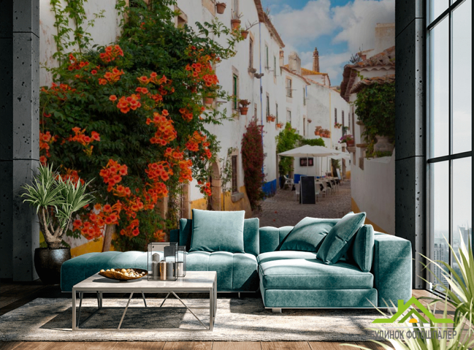 выбрать Фотошпалери Кафе на вулиці з квітами Каталог фотошпалер на стіну