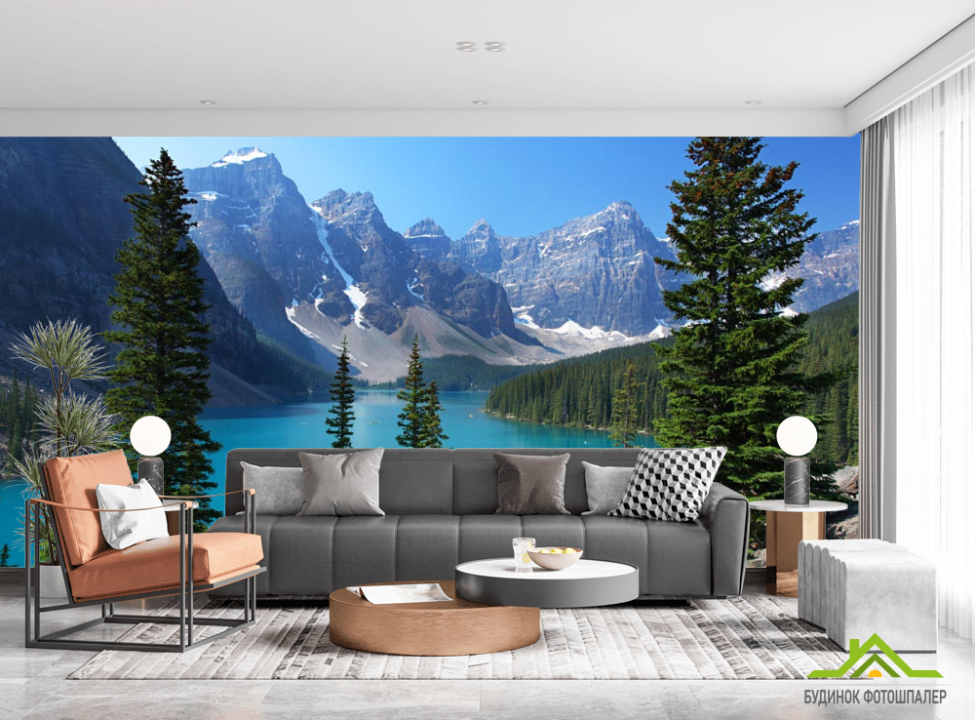 выбрать Фотообои большое озеро в горах Каталог фотообоев на стену