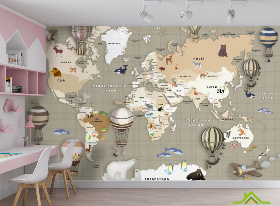 выбрать Фотошпалери коричнева карта з повітряними кулями українською Каталог фотошпалер на стіну