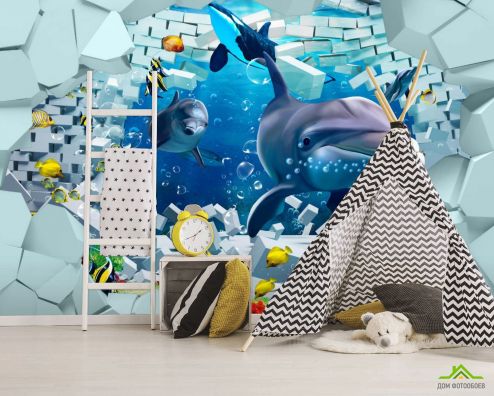 выбрать Фотообои 3д дельфины Фотообои в детскую на стену