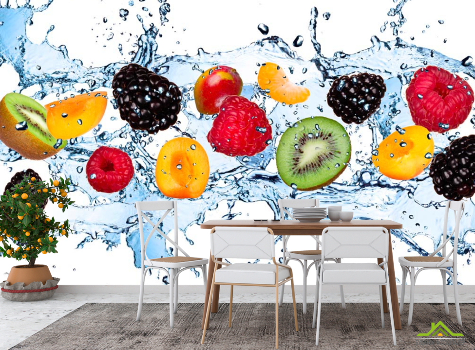 выбрать Фотообои в кухню Фрукты в воде Фотообои в кухню: картинка на стену