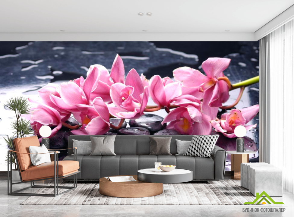 выбрать Фотообои Сиреневые цветы и камни Каталог фотообоев на стену