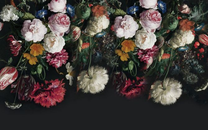 Фотообои Винтажные цветы на черном