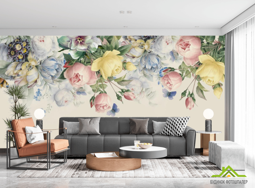выбрать Фотошпалери Ніжні вінтажні квіти зі стелі Каталог фотошпалер на стіну