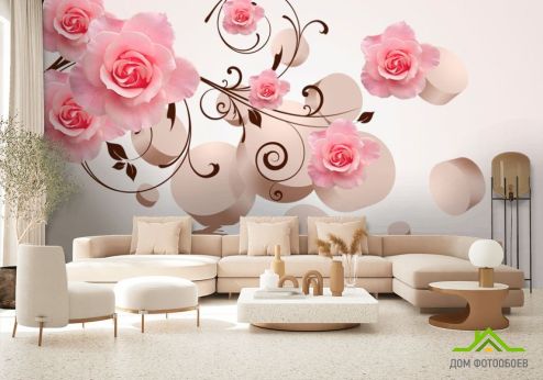 выбрать Фотообои 3D фигуры с розами Фотообои, цвет: «» на стену
