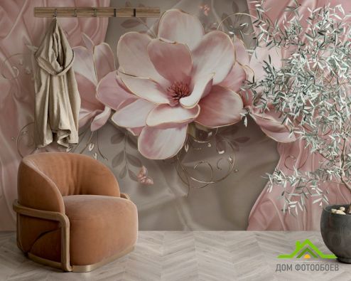 выбрать Фотообои Розовые 3д цветы Фотообои 3D фотообои: горизонталная, горизонтальная ориентация на стену