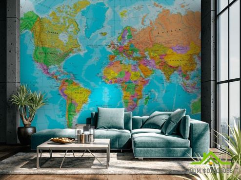 выбрать Фотообои Карта мира на английском Фотообои Фотообои карта Мира: горизонталная, горизонтальная ориентация на стену