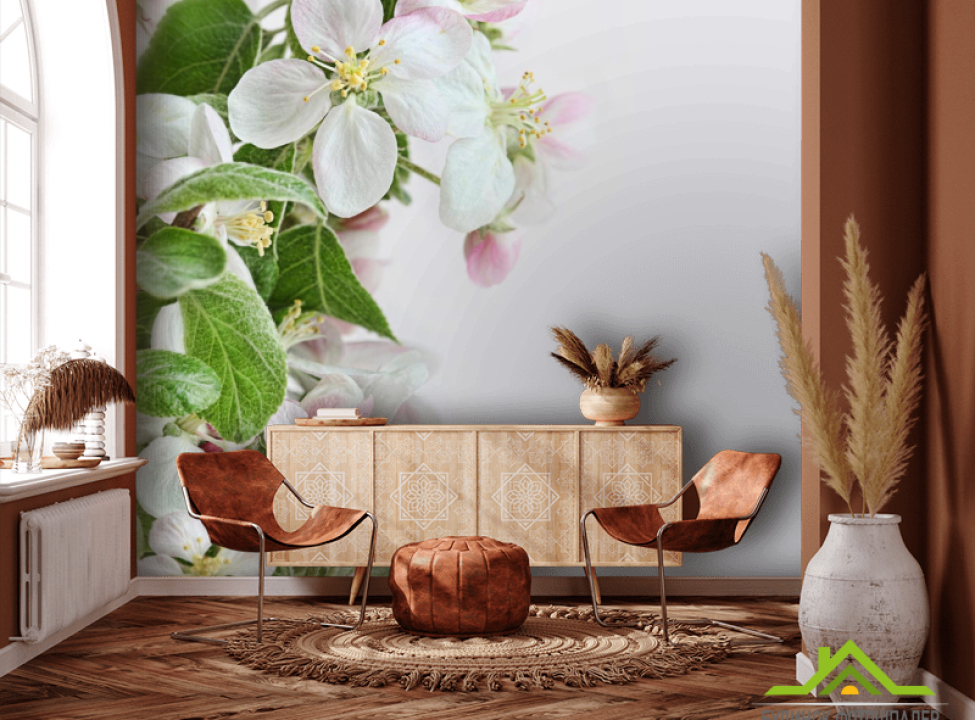 выбрать Фотообои бело-розовые цветочки Каталог фотообоев на стену