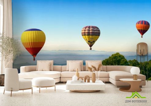 выбрать Фотообои шесть воздушных шаров в горах Фотообои, цвет: «горизонталная, горизонтальная» на стену
