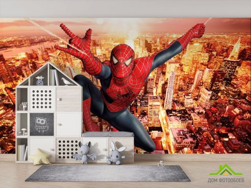 выбрать Фотообои Человек паук над городом Фотообои в детскую на стену